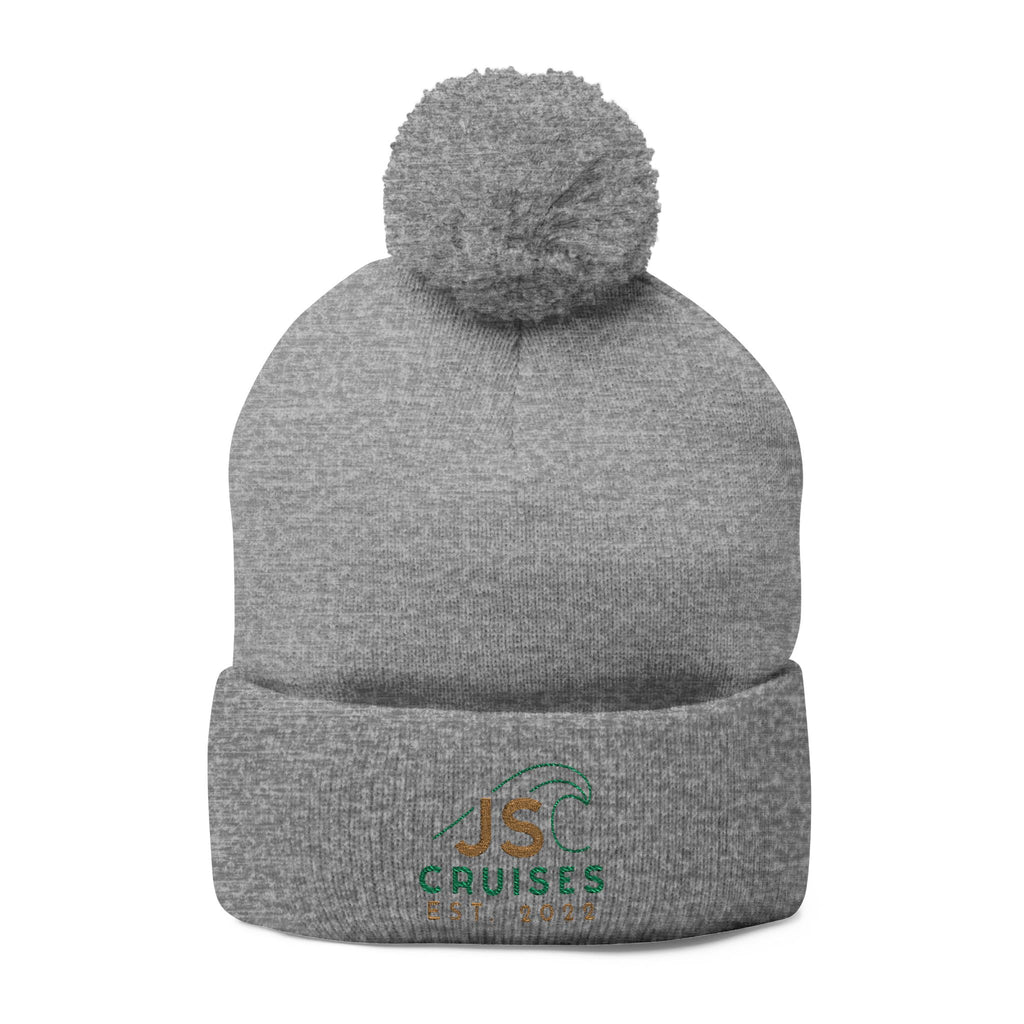 Embroidered Pom-Pom Knit Beanie - Cozy Winter Hat for Travel & Everyday