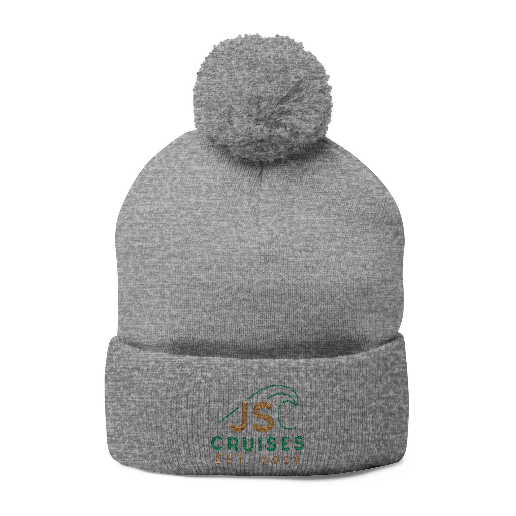 Embroidered Pom-Pom Knit Beanie - Cozy Winter Hat for Travel & Everyday