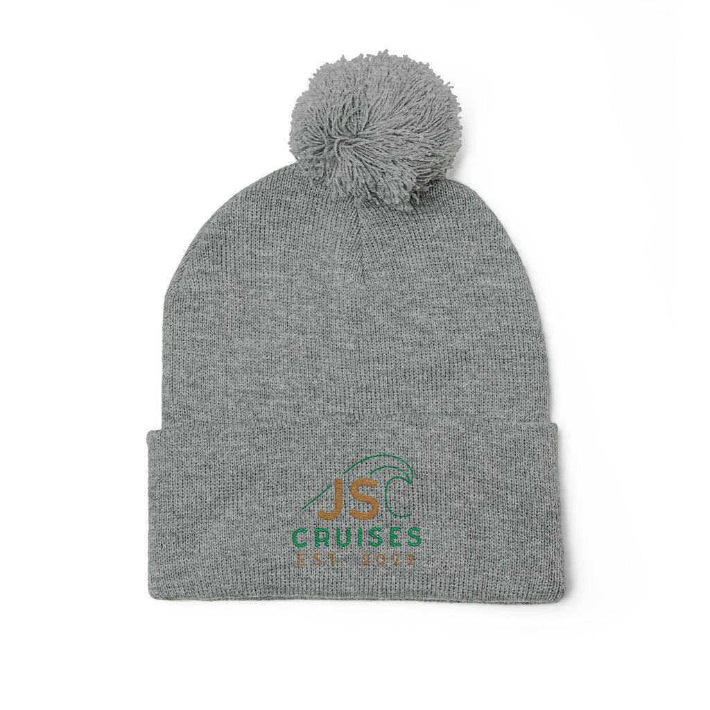 Embroidered Pom-Pom Knit Beanie - Cozy Winter Hat for Travel & Everyday