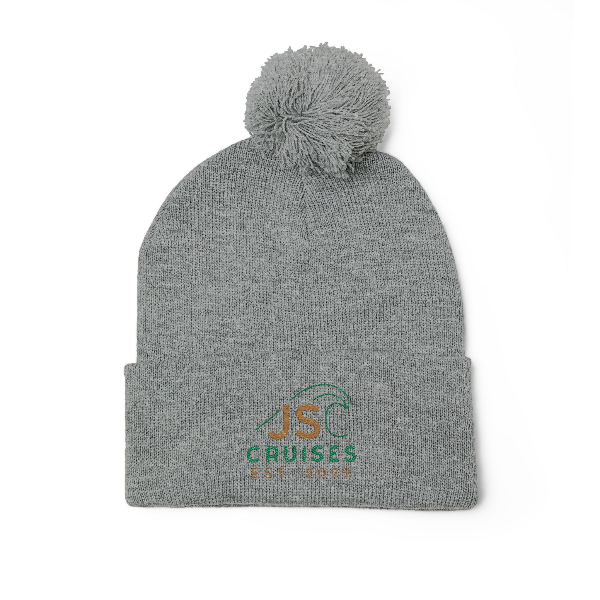 Embroidered Pom-Pom Knit Beanie - Cozy Winter Hat for Travel & Everyday